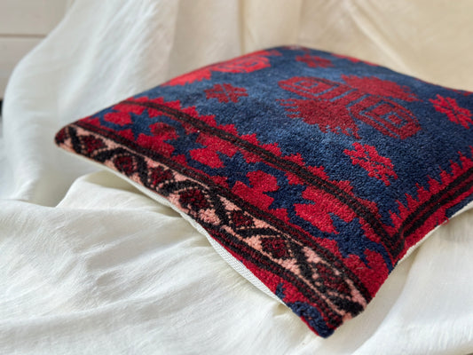 Vintage blue & red cushion cover