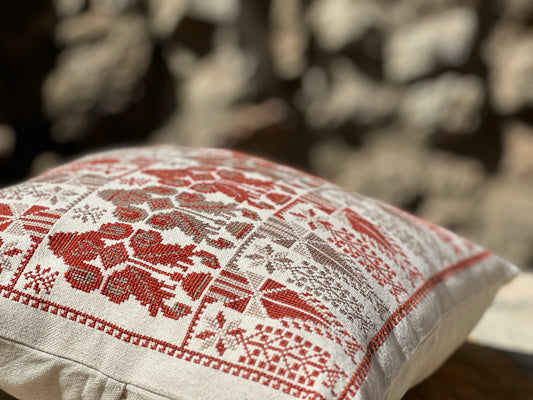 Palestinian Embroidered Terra Cotta Cushion Covers