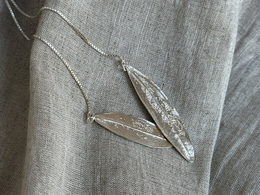 Two Olive Leaf Silver Necklace