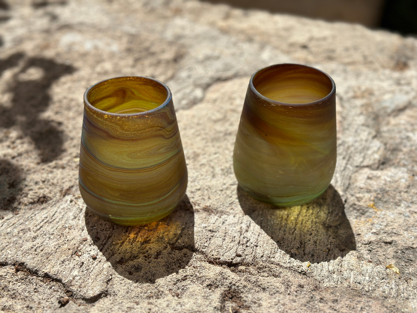 Handblown Hebron Phoenician Glass Large Tealight cups - Honey (set of 2)