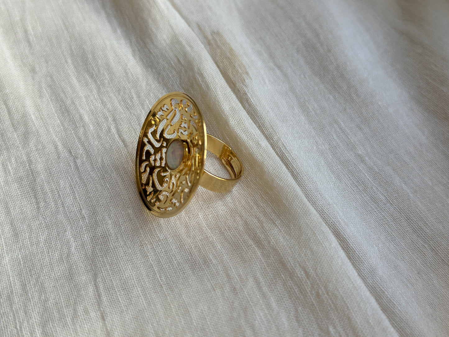 Gold Opal Calligraphy Ring