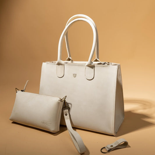 White leather handbag