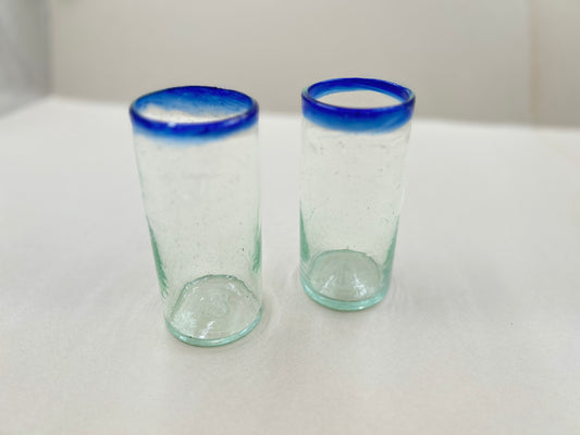 Tall Blue Rim Glass tumblers (Set of 2)