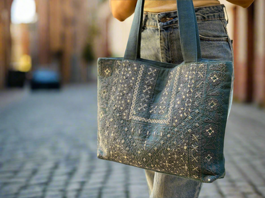 Embroidered Blue on Blue handbag