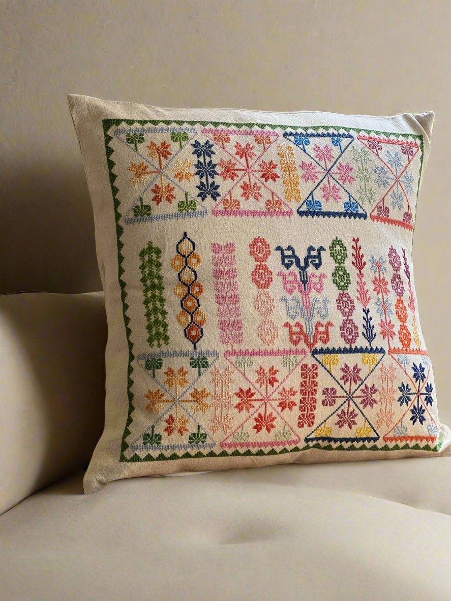 Palestinian embroidered ‘Wardeh’ Cushion Cover