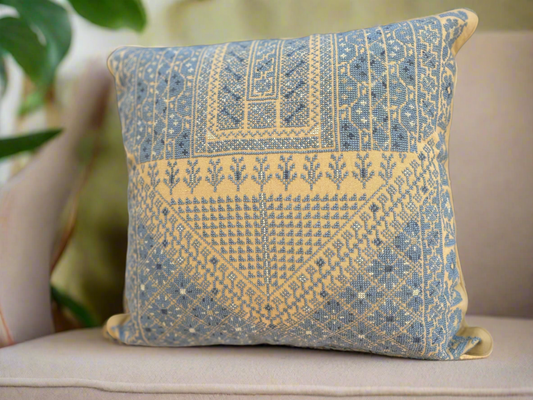 Embroidered Blue Cushion Cover