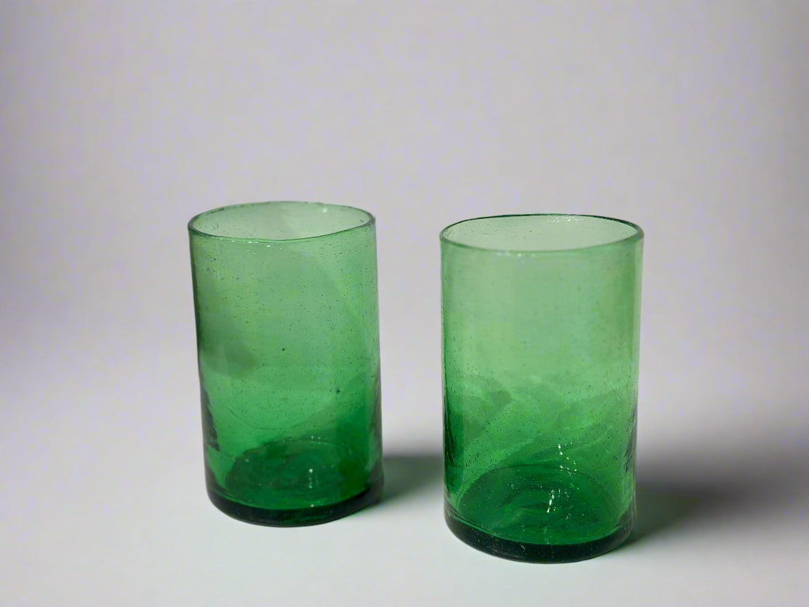 Handblown Hebron Glass Cups - Green (set of 2)