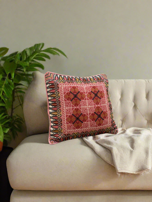 Bethlehem embroidered pink cushion