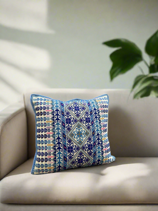 Bethlehem embroidered blue cushion