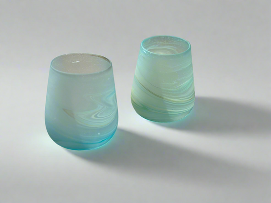 Handblown Hebron Phoenician Glass Large Tealight cups - Light Blue (set of 2)