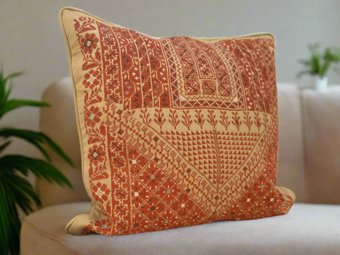 Embroidered Orange Cushion Cover