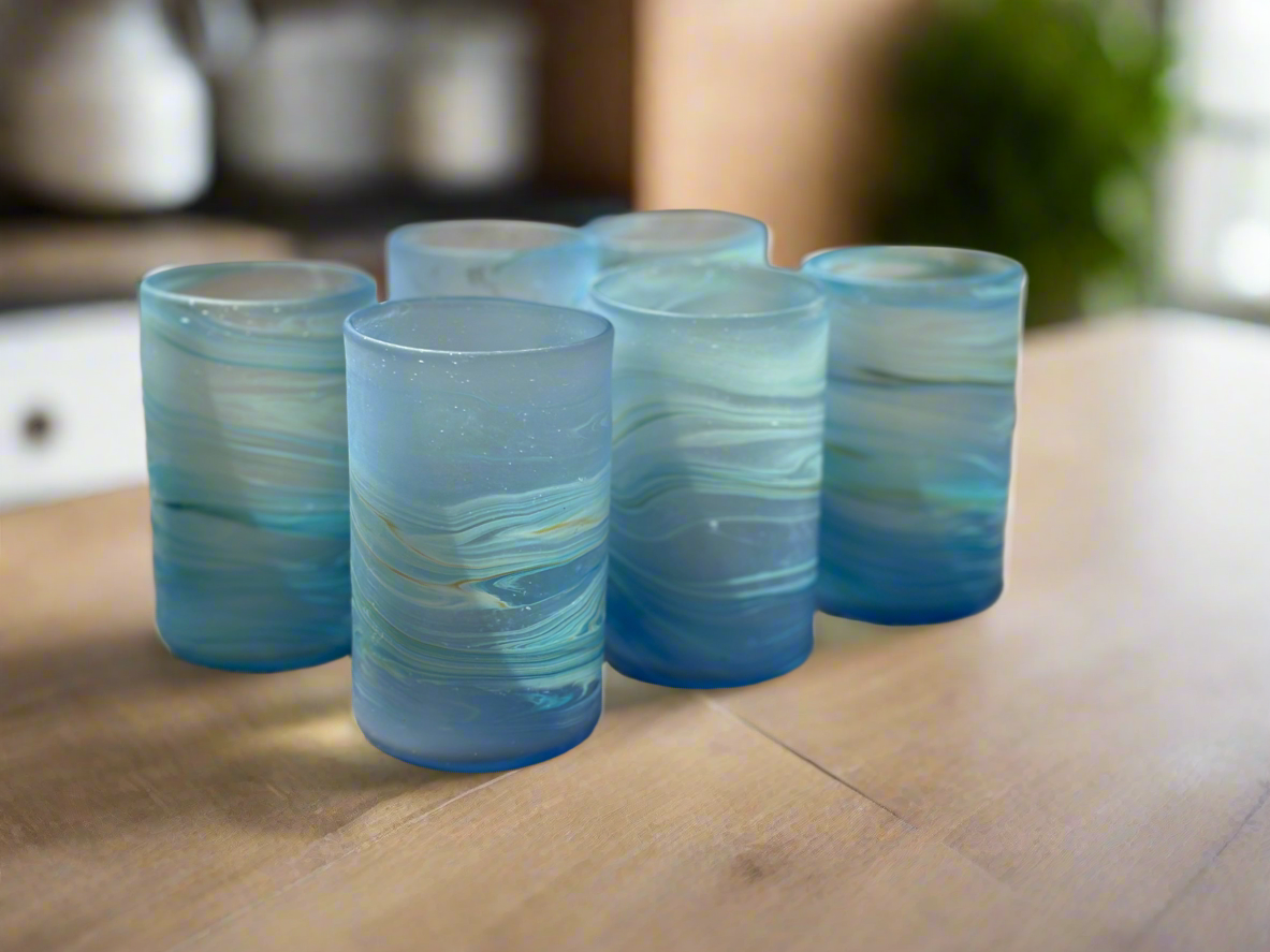 Handblown Hebron Phoenician Glass Cups - Blue (Set of 2)