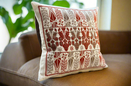 Palestinian Embroidered Terra Cotta Cushion Covers