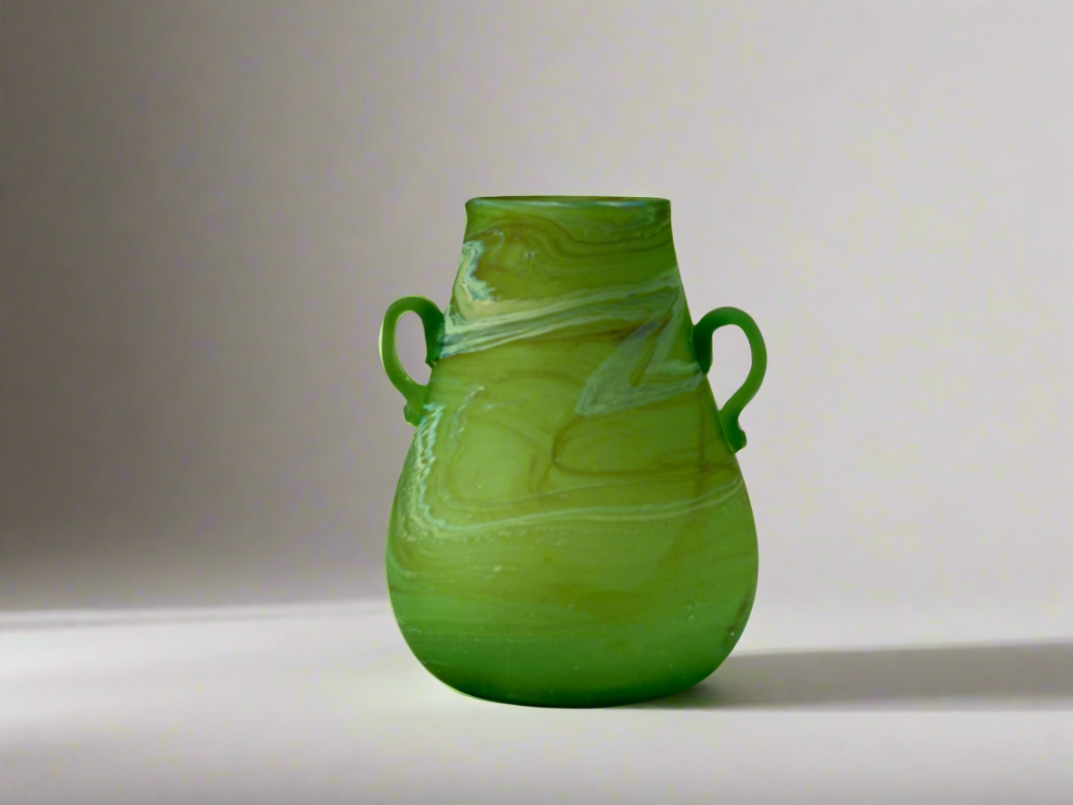 Handblown Phoenician Green Vase with Handles