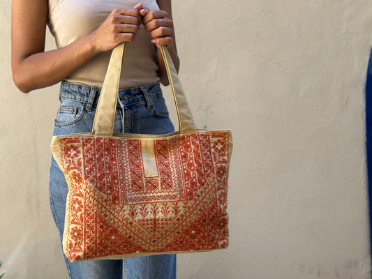 Embroidered Orange handbag