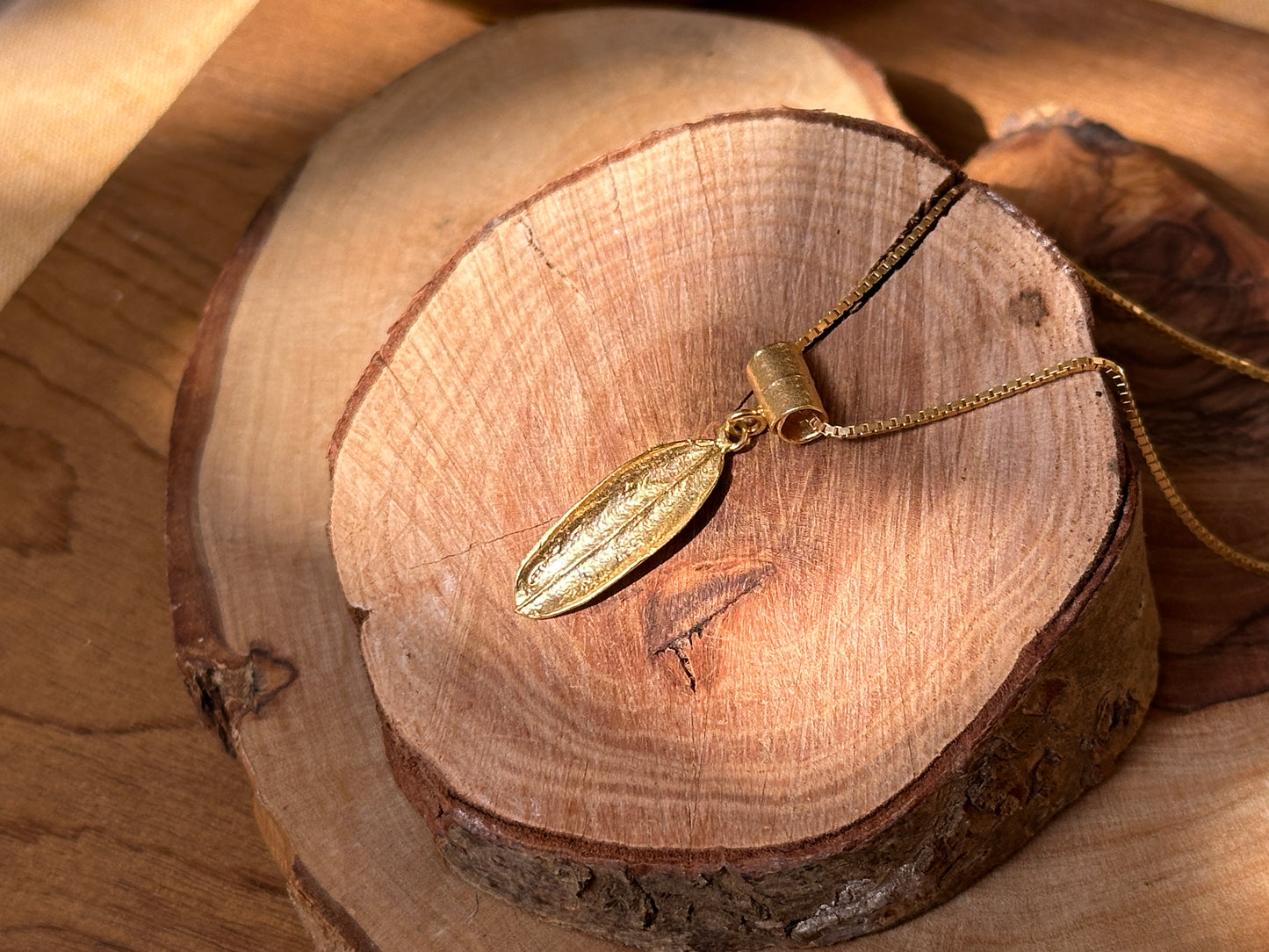 Two Olive Leaf Gold Necklace