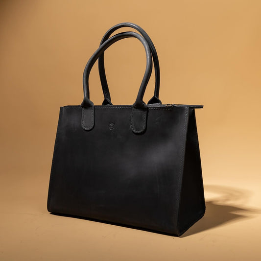 Black leather handbag