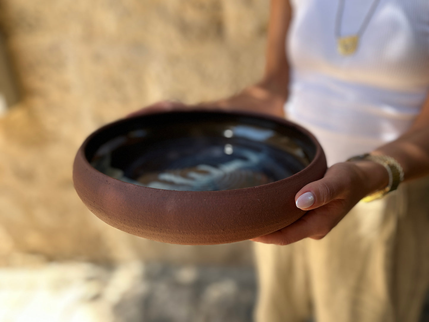 Large Terra Cotta Ceramic Bowl by Nur Minawi