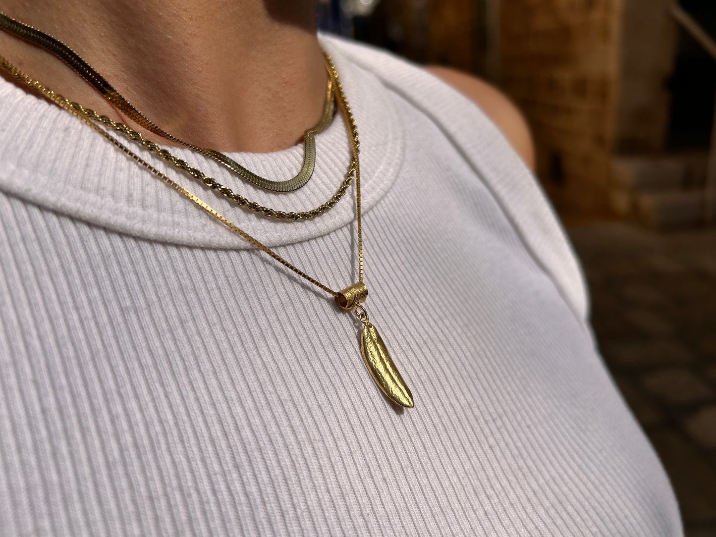 Two Olive Leaf Gold Necklace