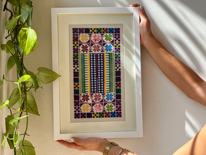 White Framed one-of-a-kind embroidery from Hebron