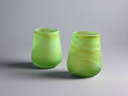 Handblown Hebron Phoenician Glass Large Tealight cups - Green (set of 2)