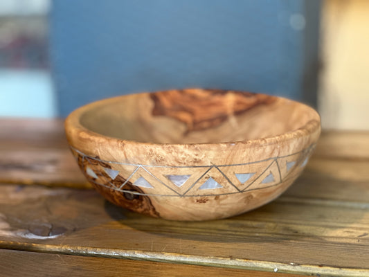 Medium Olive Wood Bowl with Mother of Pearl