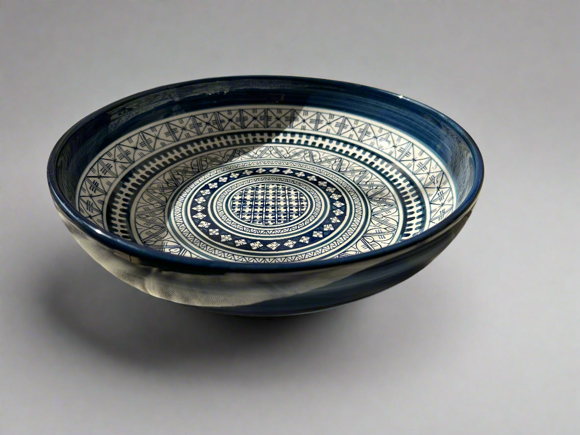 Hand Painted Mediterranean Artisanal Large Blue Bowl