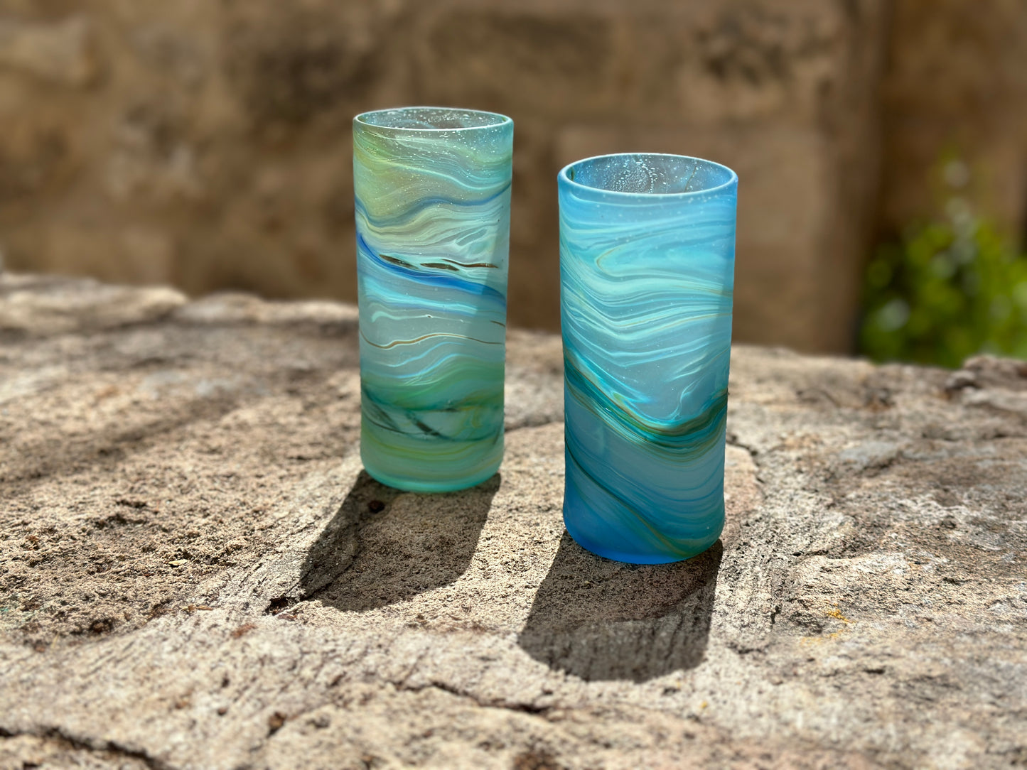 Handblown Hebron Phoenician Glass Tumblers - Blue (Set of 2)