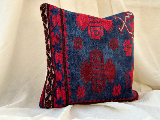 Vintage blue & red cushion cover