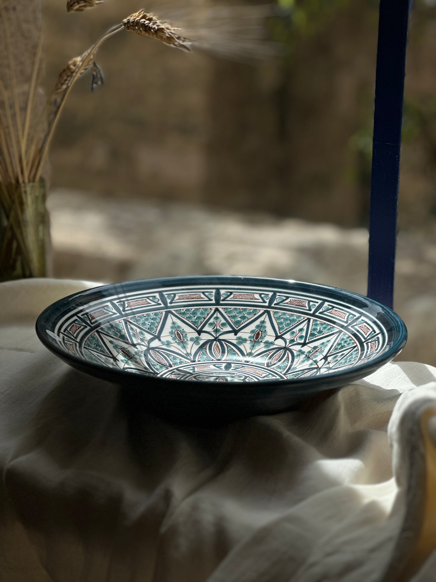 Hand Painted Mediterranean Artisanal Shallow Serving Dish