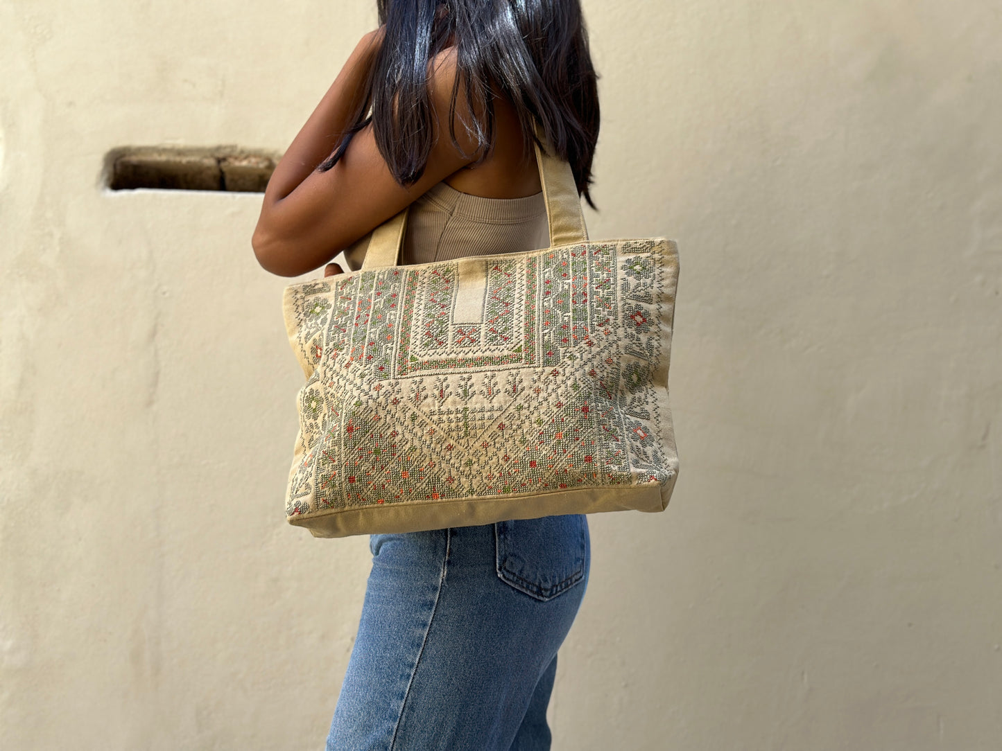 Embroidered Olive Green handbag