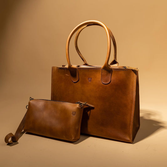 Camel leather handbag