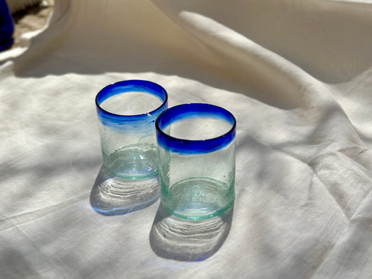 Hebron Blue Rim Glass Cups (Set of 2)