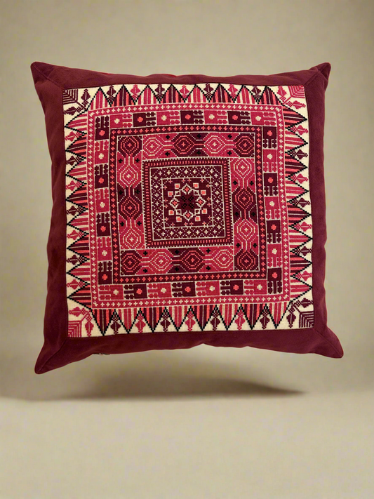 Bethlehem Velvet embroidered red cushion