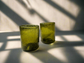 Handblown Hebron Wide Glass Cups - Olive Green (set of 2)