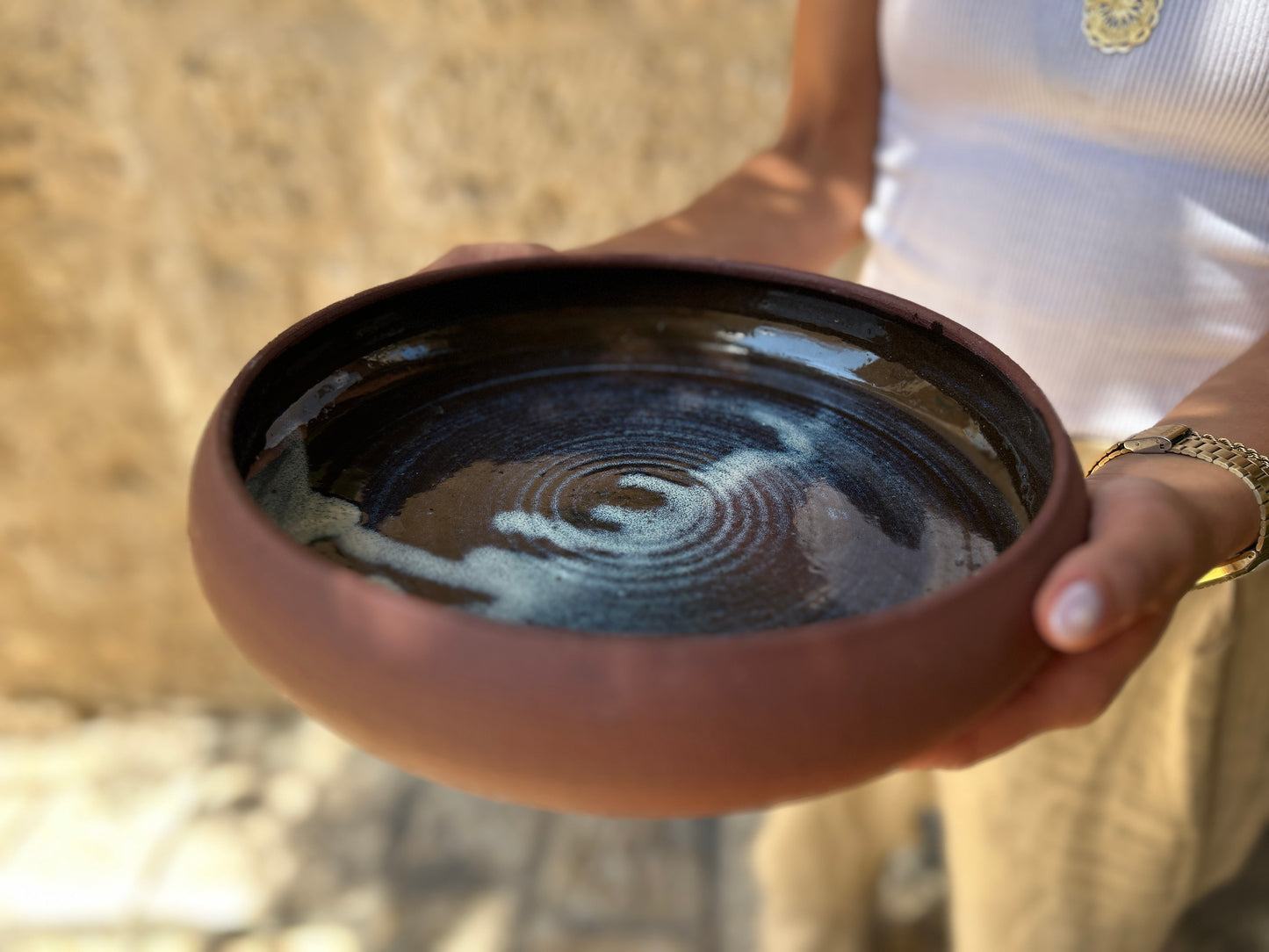 Large Terra Cotta Ceramic Bowl by Nur Minawi