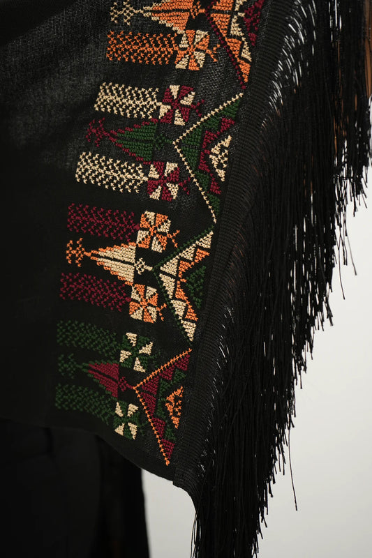 Embroidered Black Shawl