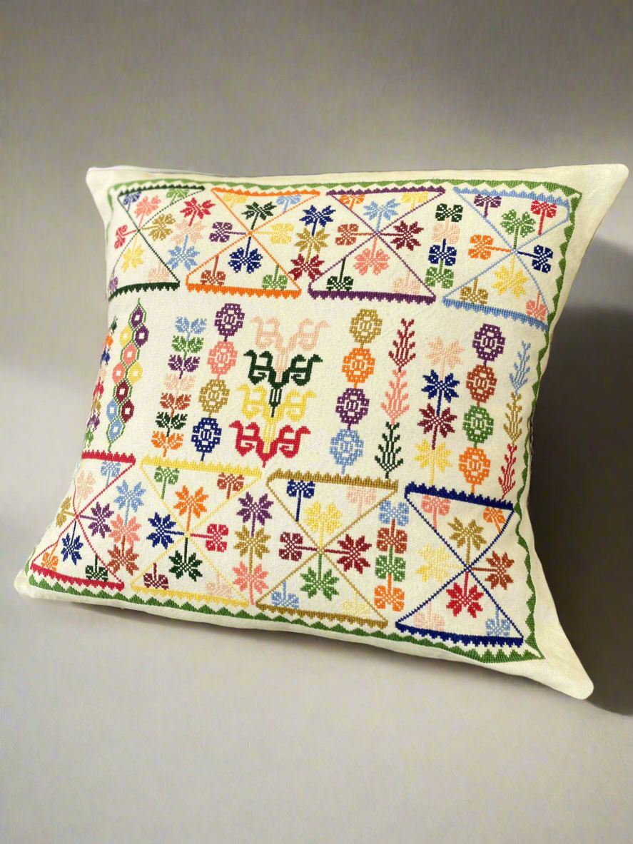 Palestinian embroidered ‘Wardeh’ Cushion Cover