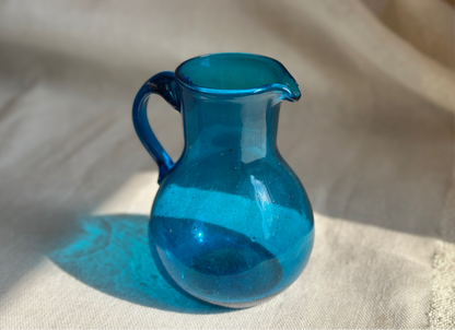 Handblown Hebron Glass Pitcher - Aqua Blue