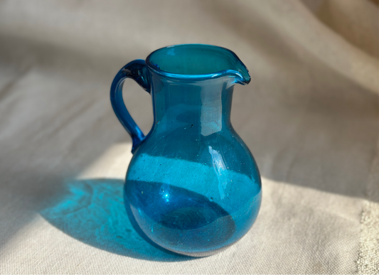 Handblown Hebron Glass Pitcher - Aqua Blue