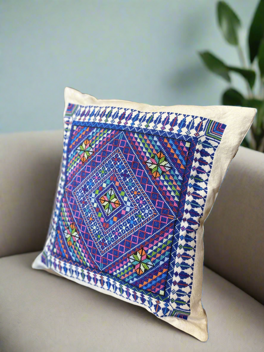 Palestinian Embroidered Mosaic Blue Cushion Covers