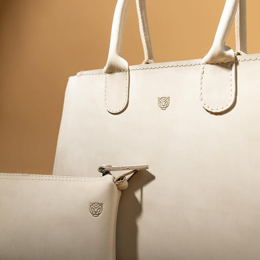 White leather handbag