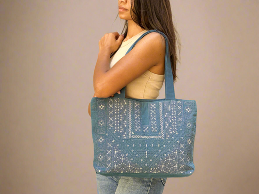 Embroidered Blue on Blue handbag