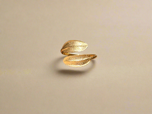 Gold Olive Leaf Ring (2-leaf)