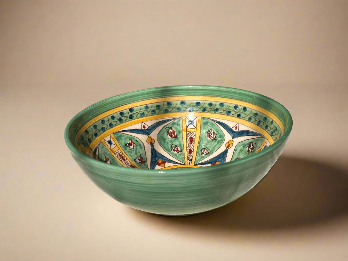 Hand Painted Green Mediterranean Artisanal Medium Bowl