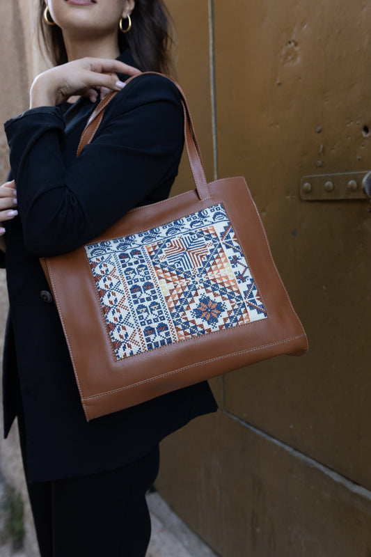 Hand Embroidered Brown Leather Handbag (more designs)