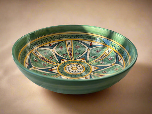 Hand Painted Green Mediterranean Artisanal Large Bowl