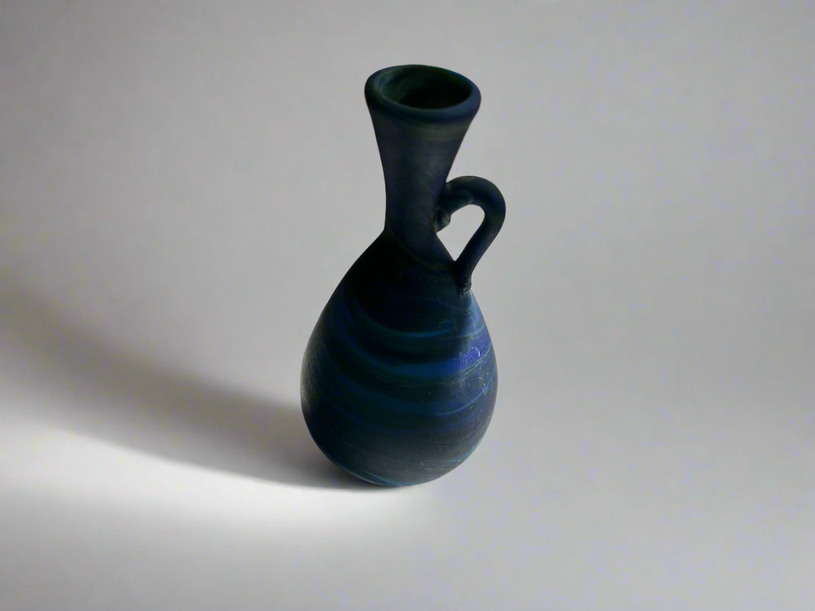 Handblown Hebron Phoenician Glass Mini Vase with Handle - Blue