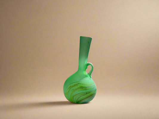 Handblown Hebron Phoenician Glass Mini Vase with Handle - Green