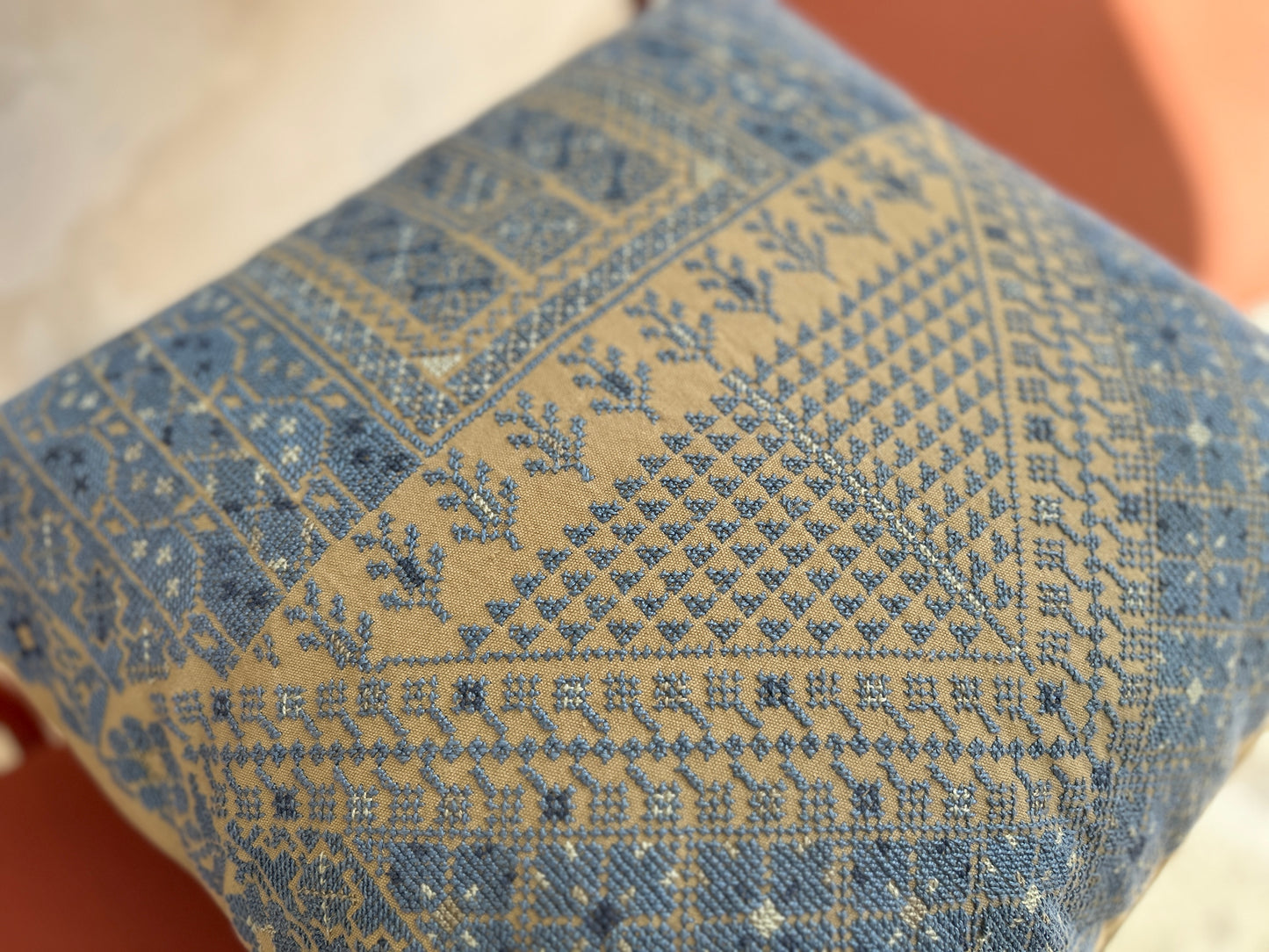 Hand Embroidered Idna Cushion Cover - Blue